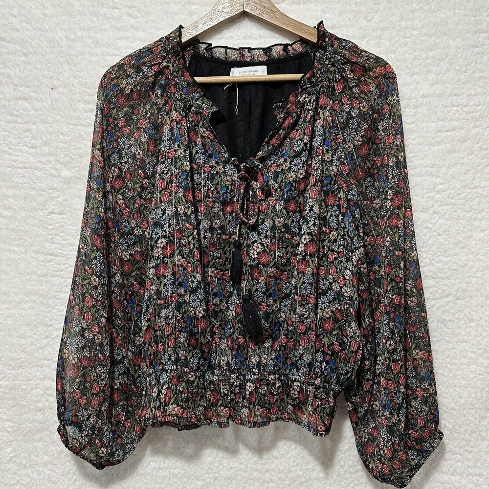 LUCKY BRAND Multicolor Floral Printed Shine Chiffon Blouse Size Small
